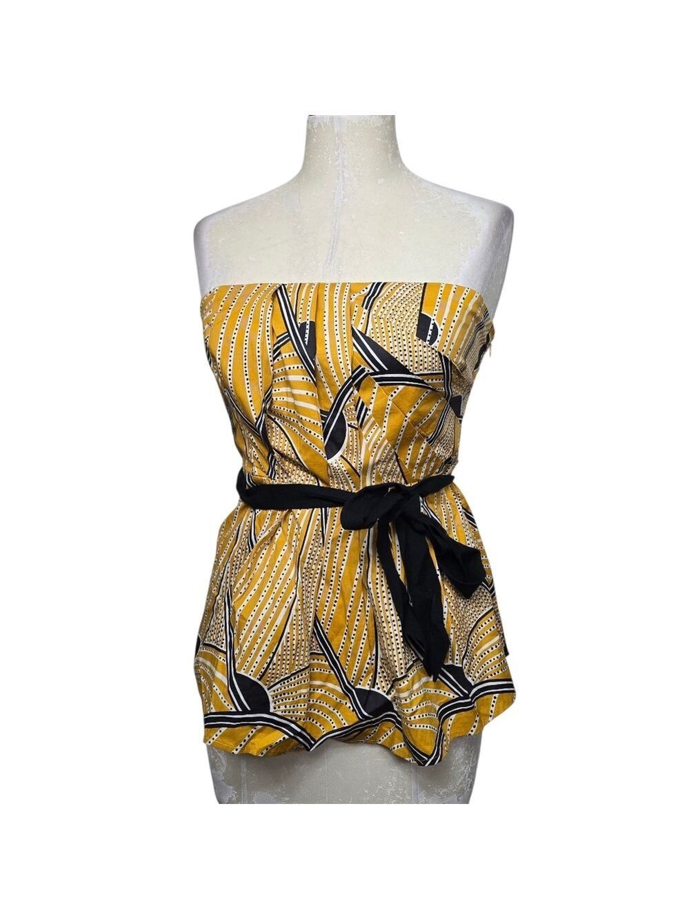 Anthropologie Floreat Yellow Black Belted Strapless Top 4